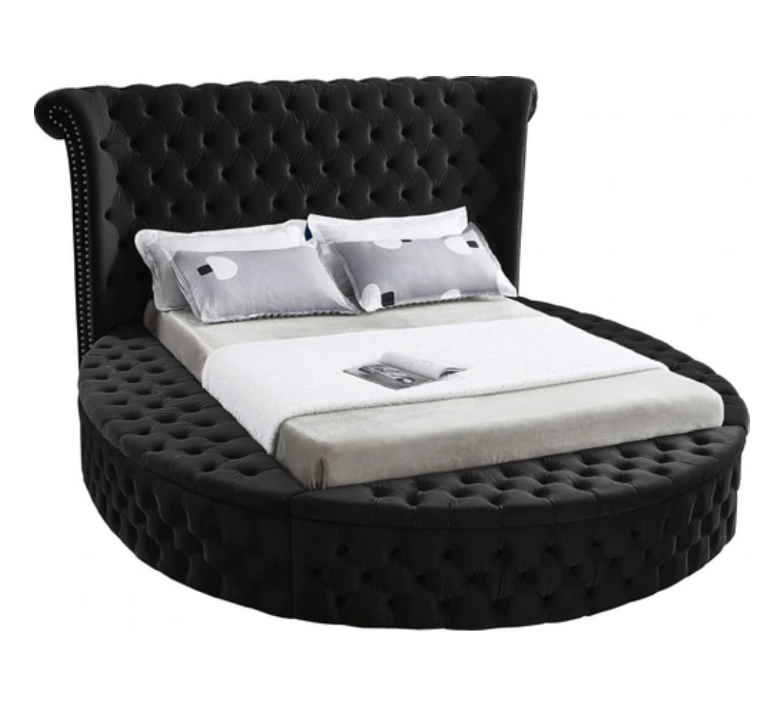 Samantha Black Velvet Round Storage Bed - Furniture Depot