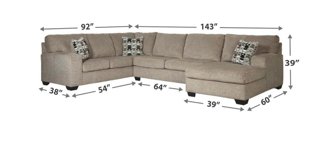 Ballinasloe 3 Piece RAF Chaise Sectional Platinum - Furniture Depot