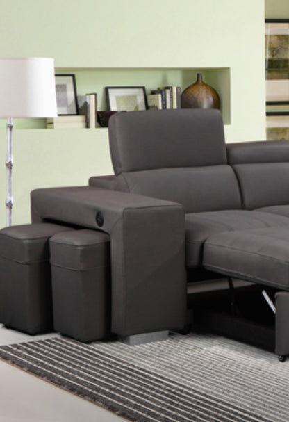 Pasadena Large Sleeper Sectional Sofa Bed with Storage Ottoman and 2 Stools - Furniture Depot