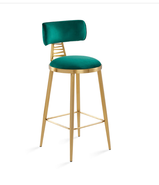 Parma Counter Stool Green Eerald Velvet Brushed Gold - Furniture Depot