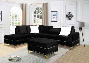 Conroy Sectional with ottoman- Black Velvet - Furniture Depot