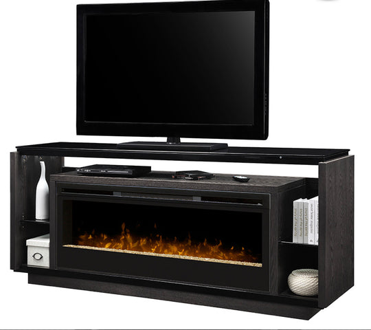 David Media Console Electric Fireplace with Acrylic Ember Bed, Smoke Finish - Furniture Depot (4891761836134)