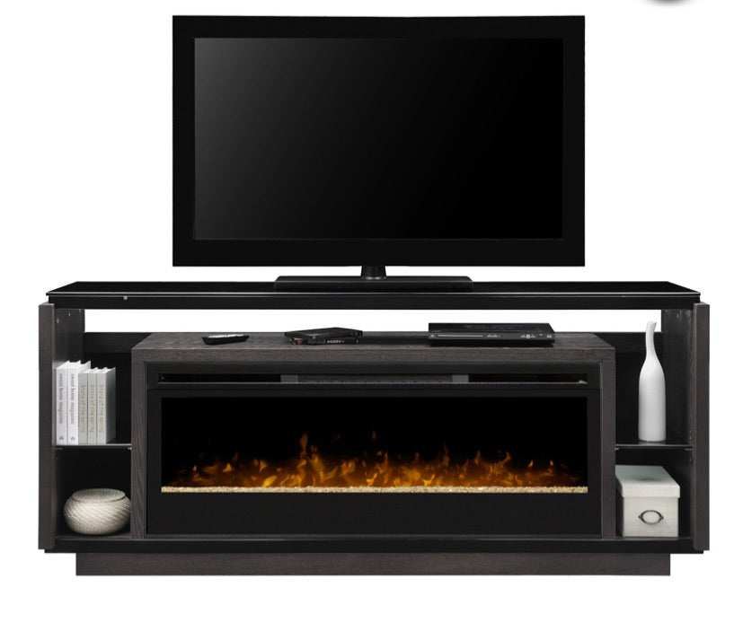 David Media Console Electric Fireplace with Acrylic Ember Bed, Smoke Finish - Furniture Depot (4891761836134)