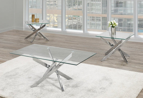 2576 Glass Coffee Table Set w/ Stainless Steel Legs - Furniture Depot