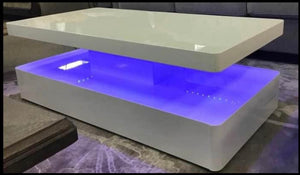 Cecilia White High Gloss Lacquer Coffee Table with LED light and Storage Drawer - Furniture Depot