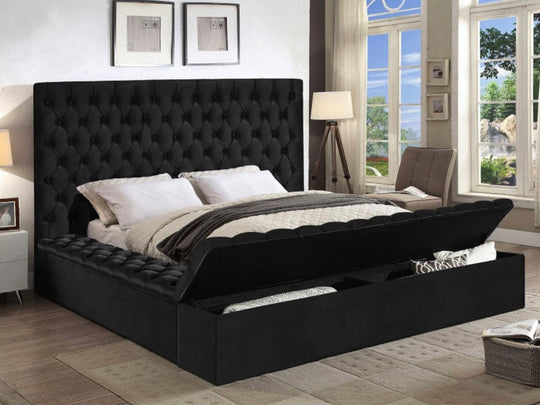 Tiffany Triple Storage Velvet Bed -Black - Furniture Depot