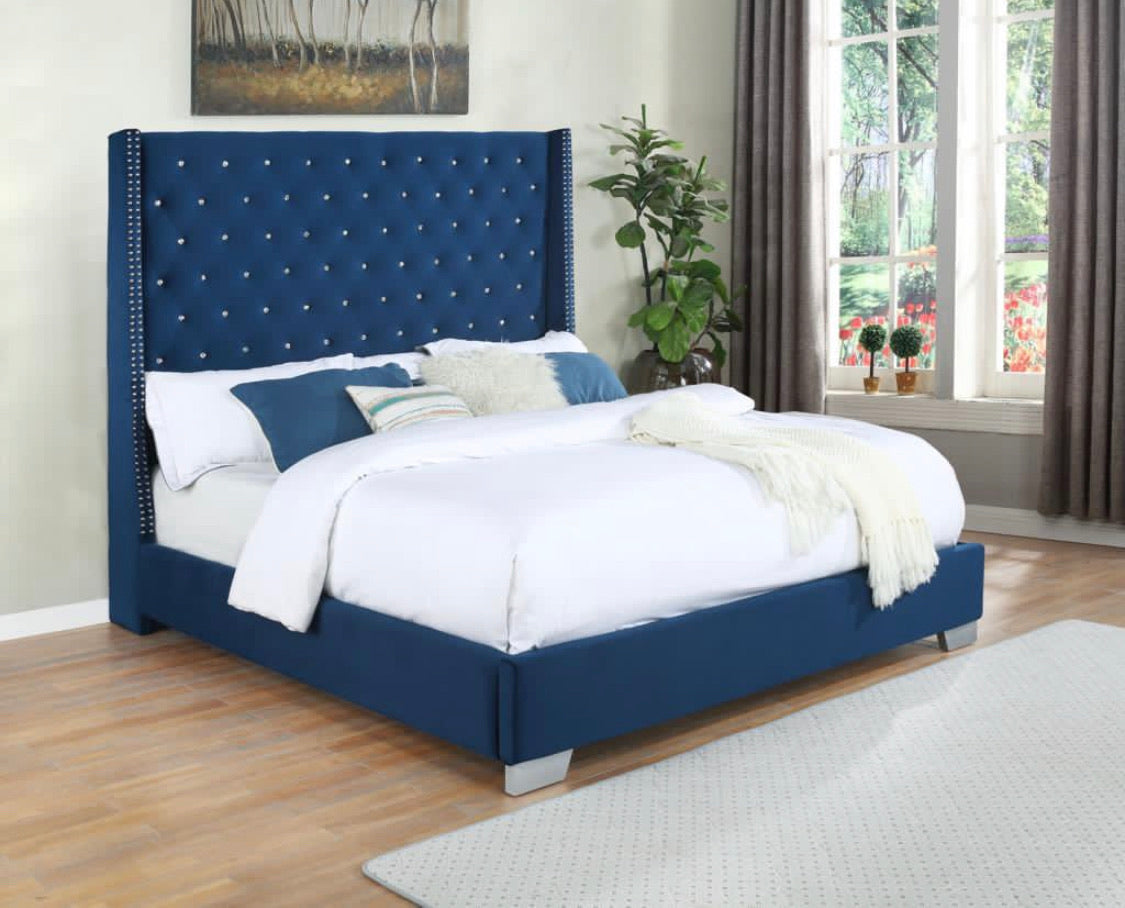 Farra Blue Velvet Bed - Furniture Depot (6176248529069)