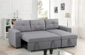 Allora Reversible Sleeper Sectional w/ Storage - Grey Fabric - Furniture Depot