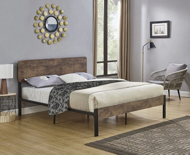 Steel Platform Bed w/ Wooden Headboard Panel 5580 - Furniture Depot