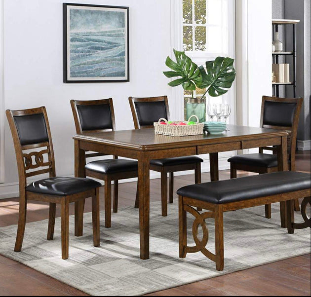 Gia Dining Table with Four Chairs & Dining Bench Brown - Furniture Depot