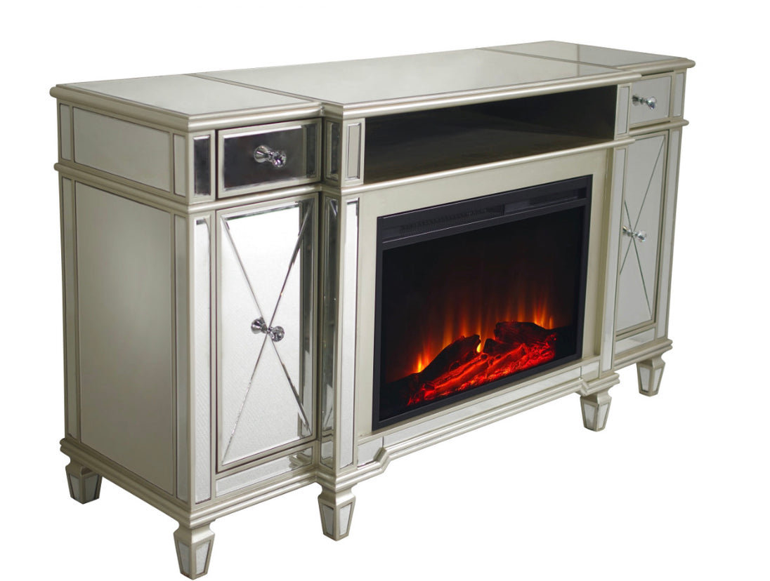 Tiffany Mirrored Media Console Electric Fireplace - Furniture Depot