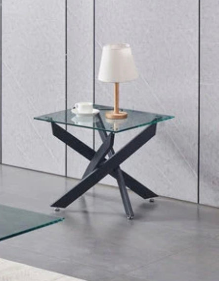 Glass Coffee Table Set w/ Black Metal Legs 2571 - Furniture Depot