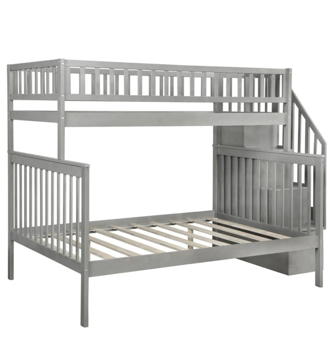 LoLo Grey Bunk Bed w/ Storage Stairs & Pull-Out Trundle - Furniture Depot (7906325758200)