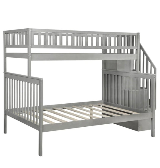 LoLo Grey Bunk Bed w/ Storage Stairs & Pull-Out Trundle - Furniture Depot (7906325758200)