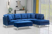 Load image into Gallery viewer, Cynthia Micro Suede Sectional Including Matching Pillows, Ottoman And Storage Bench In Blue - Furniture Depot