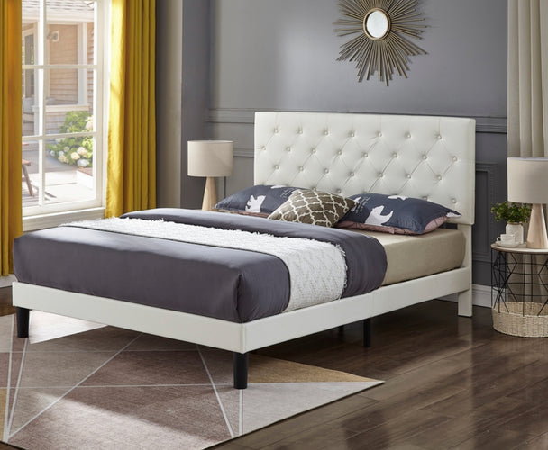 Yasmin 5382 White PU Adjustable Headboard Platform Bed - Furniture Depot