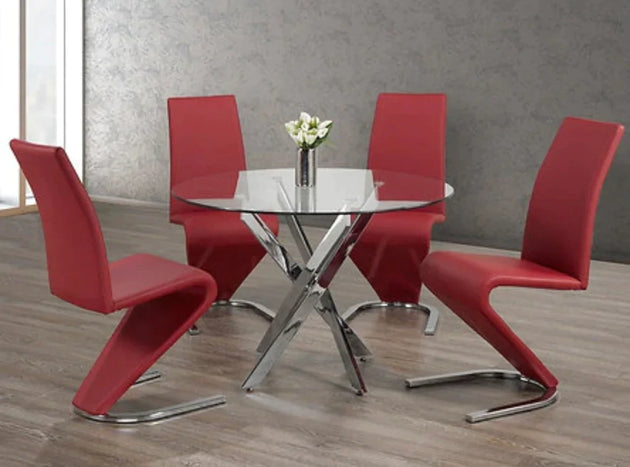 Soho 5pcs Round Glass Dining Set w/ Z-Shape Chairs - Furniture Depot