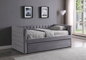 Adalie Fabric Upholstered Daybed With Trundle, Twin, Gray - Furniture Depot