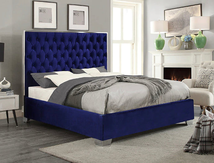 5541- Upholstered Bed - Blue - Furniture Depot