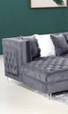 Reginald Double Chaise Grey Velvet Tufted Sectional - Furniture Depot