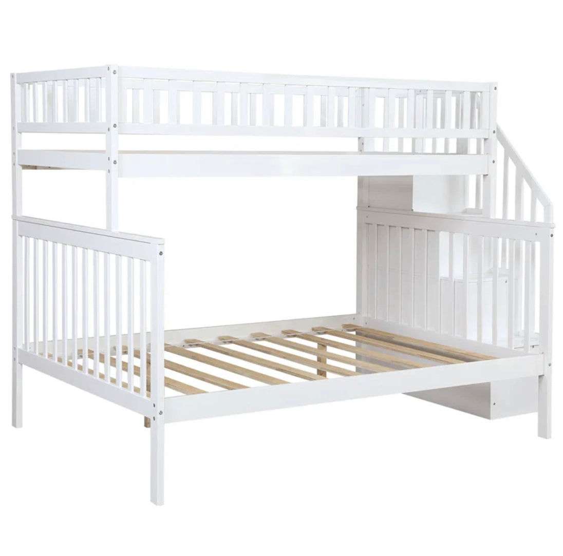 LoLo Off-White Bunk Bed w/ Storage Stairs & Pull-Out Trundle - Furniture Depot (7906326774008)