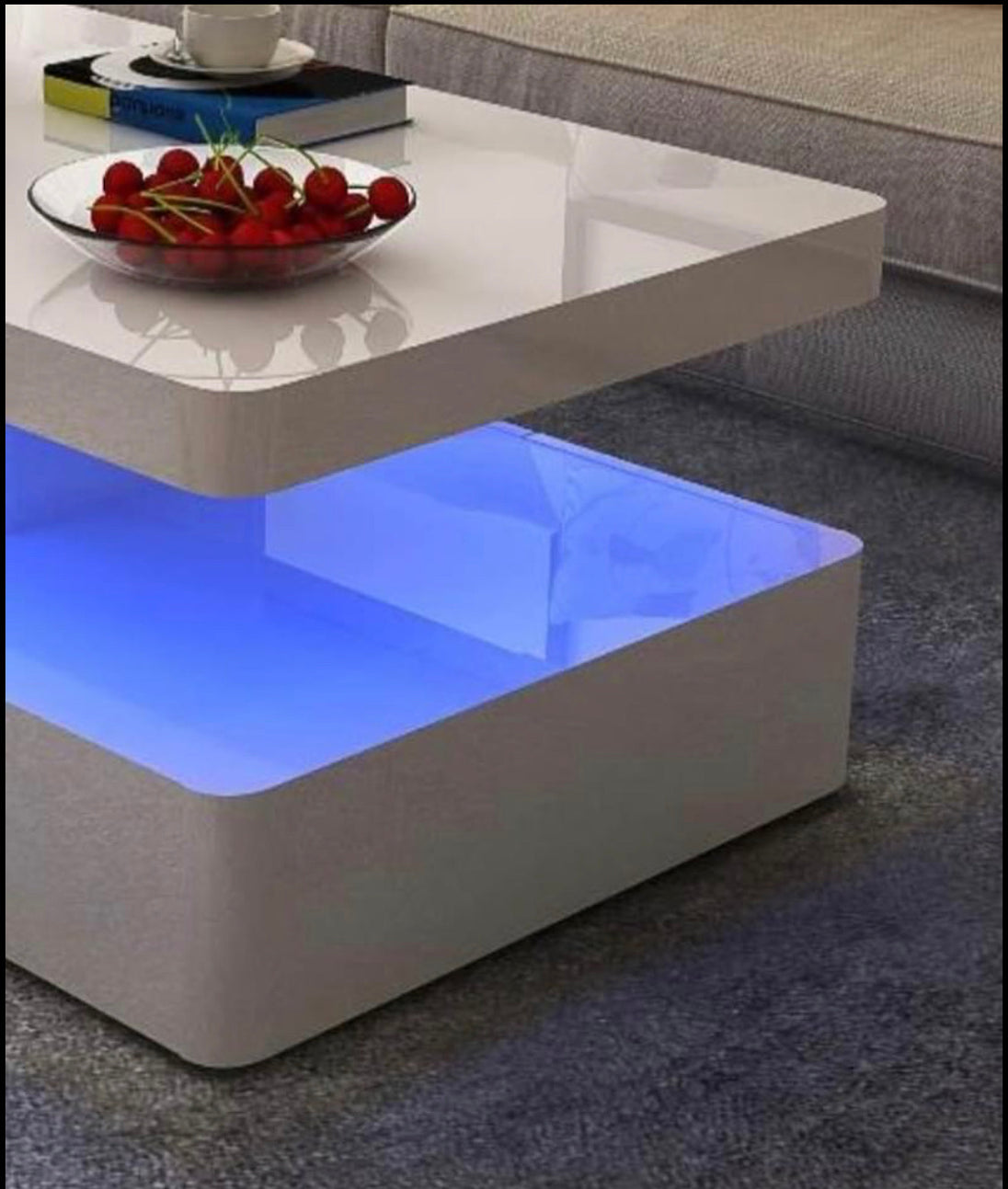 Cecilia White High Gloss Lacquer Coffee Table with LED light and Storage Drawer - Furniture Depot