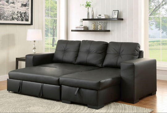 9032 Amara Reversible Sleeper Sectional w/ Storage - Black - Furniture Depot