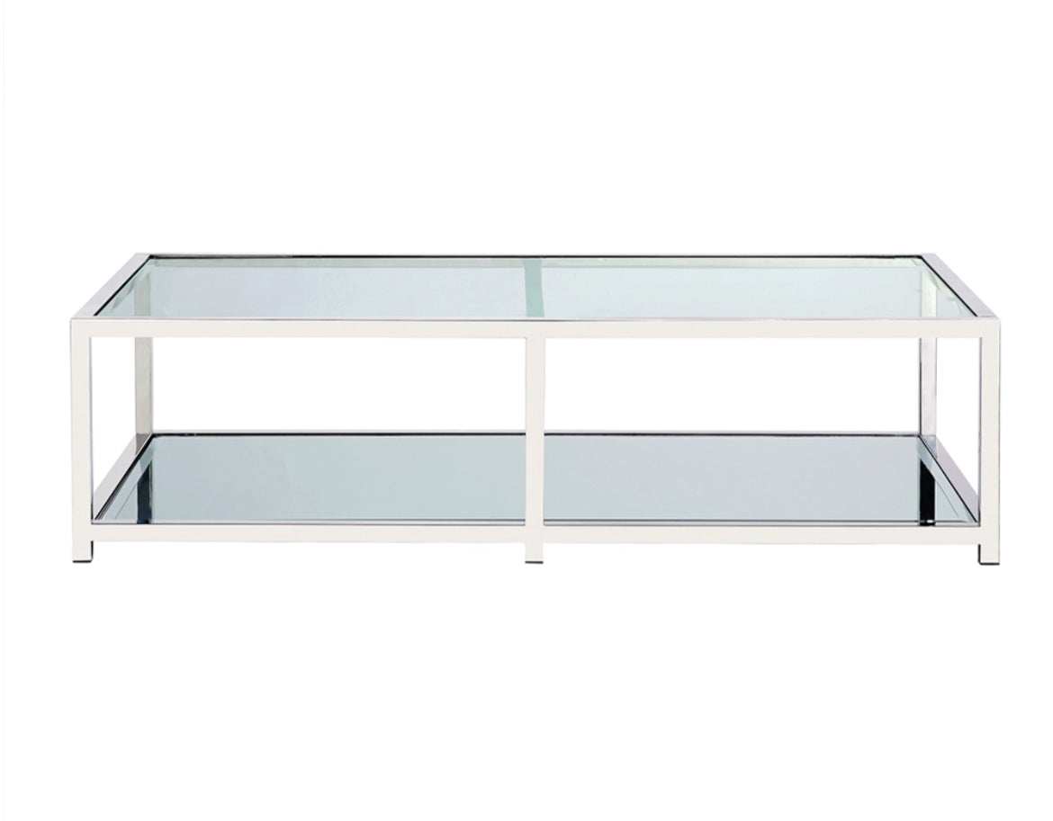 Caspian Rectnagular Coffee Table Stainless Steel frame, glass & mirror tops - Furniture Depot