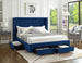 5321 Victory Blue Velvet Platform Bed w/ Storage Drawers (Queen/King) - Furniture Depot