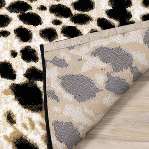 Claro Black Beige Leopard Print Plush Rug - Furniture Depot