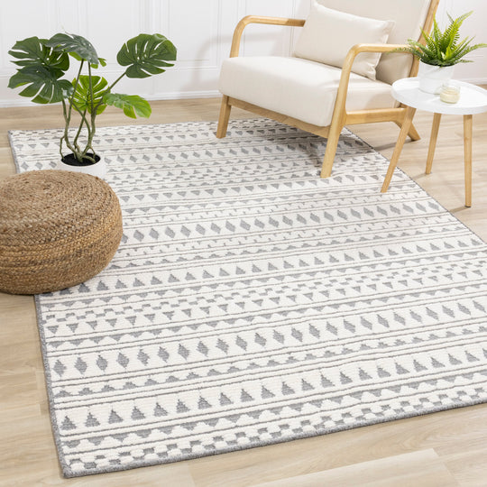 Lawson Cream Grey Southwest Inspired Foldable Rug - Furniture Depot