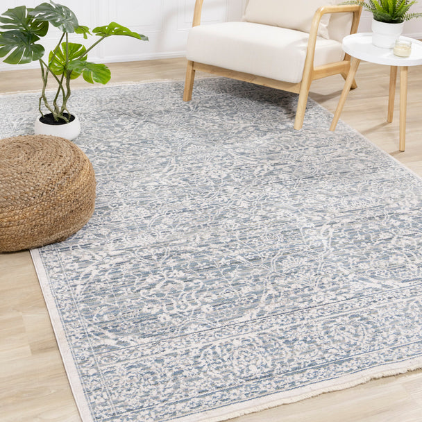 Monaco Blue Cream Grey Contemporary Elegant Swirl Rug - Furniture Depot