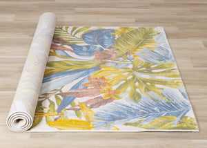 Belle Blue Pink Yellow Green Tropical Plant Rug - Furniture Depot
