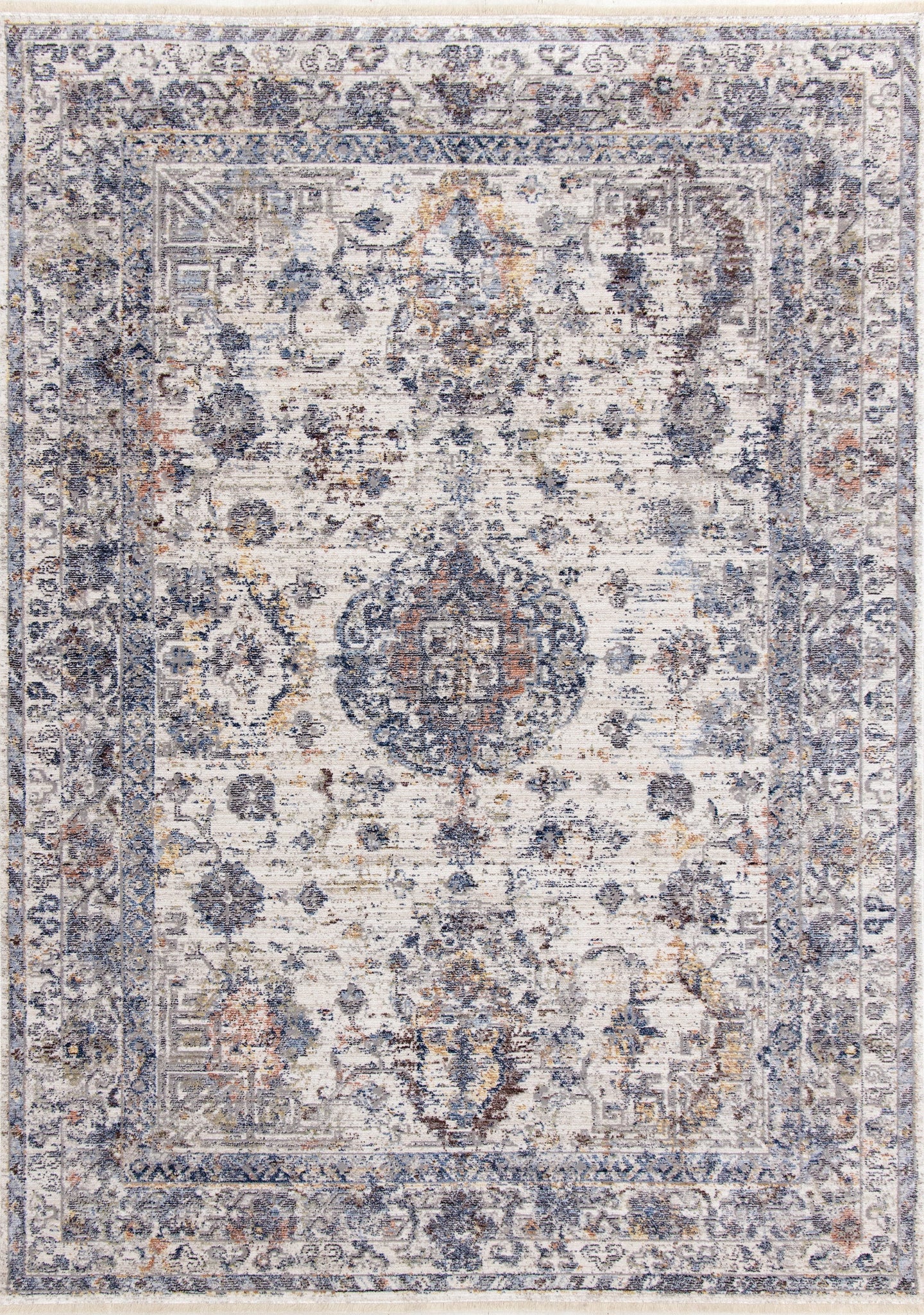 Monaco Cream Grey Blue Traditional Border Rug - Furniture Depot