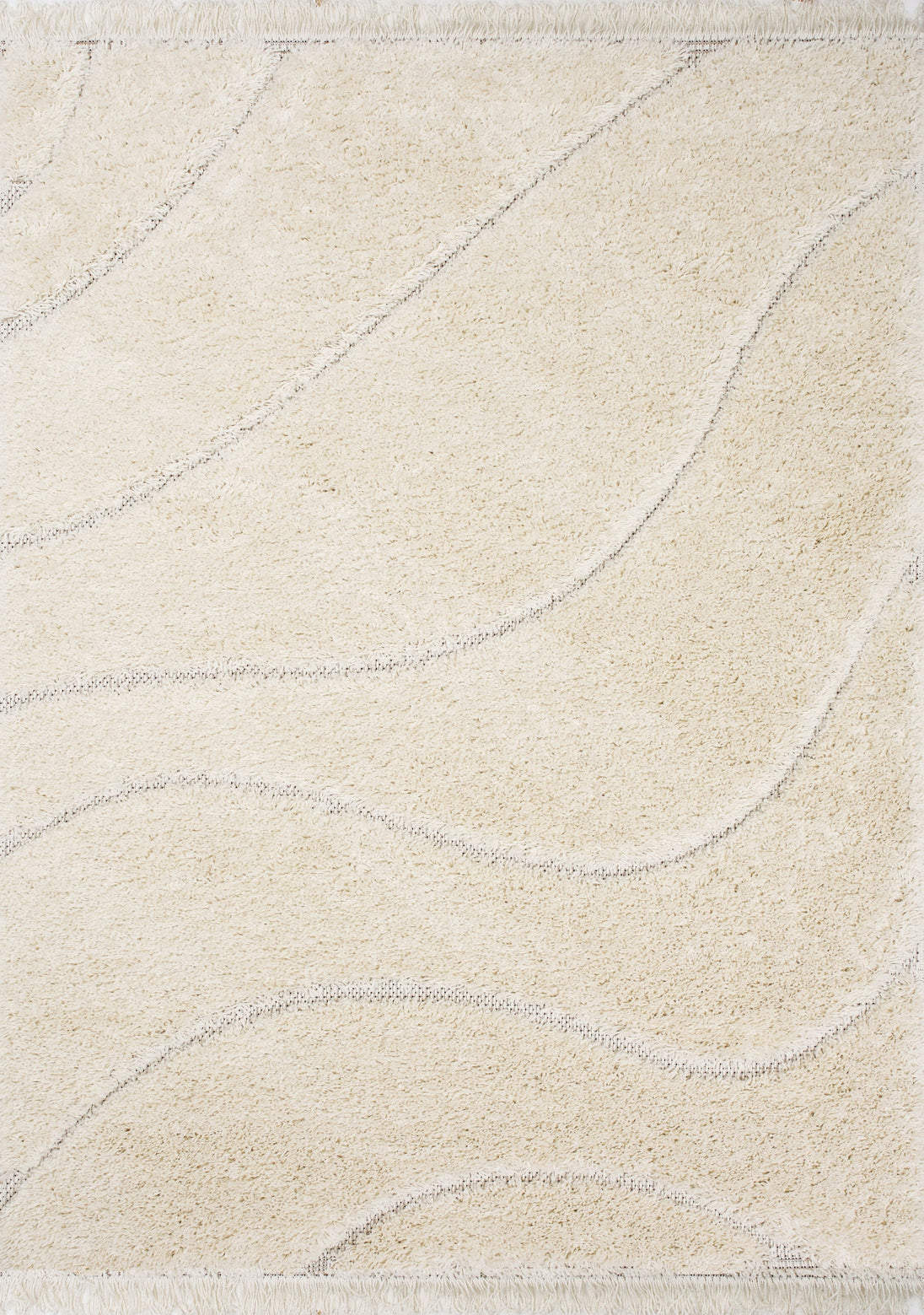 Novato Cream Curves Shag Rug - Furniture Depot