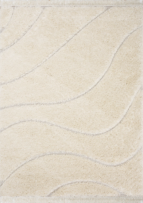 Novato Cream Curves Shag Rug - Furniture Depot