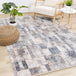 Evora Cream Grey Blue Pink Yellow Distressed Geometric Rug - Furniture Depot