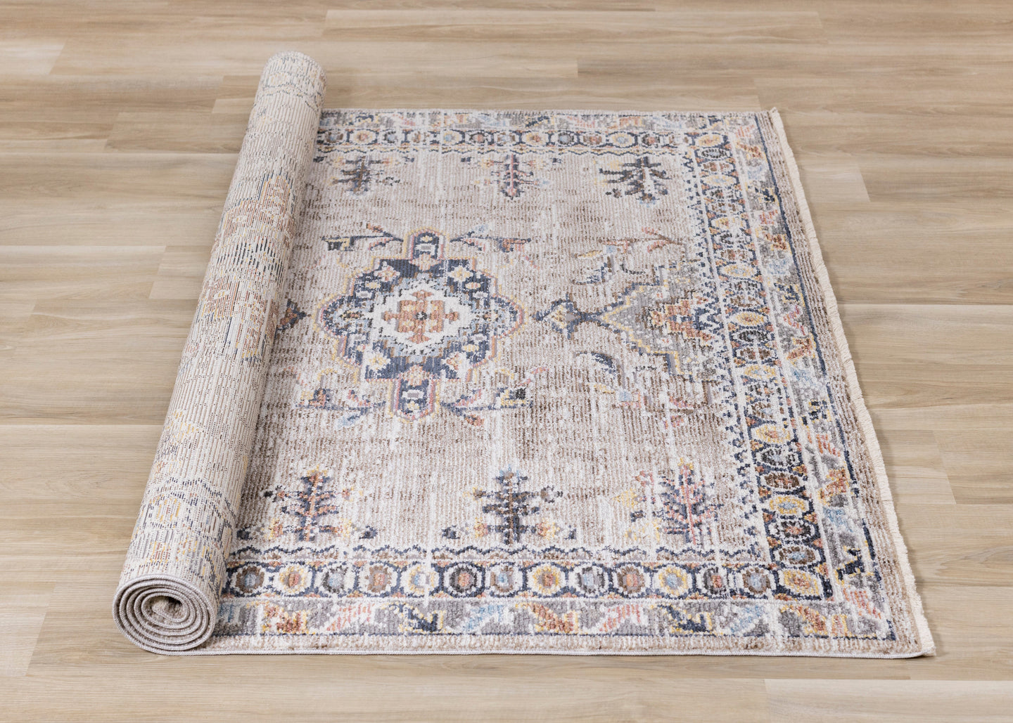 Evora Beige Rust Blue Contemporary Medallion Rug - Furniture Depot