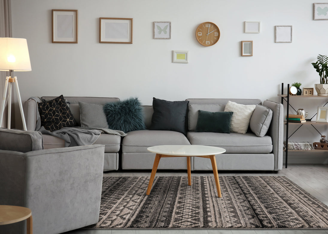 Breeze Brown Black Beige Striped Pattern Rug - Furniture Depot