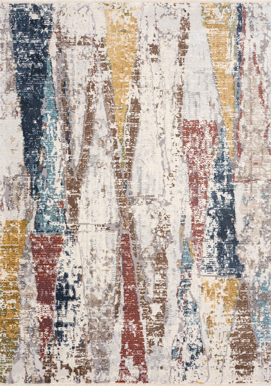 Evora Cream Blue Red Yellow Opposing Triangles Distressed Rug - Furniture Depot