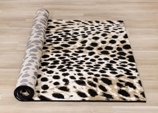 Claro Black Beige Leopard Print Plush Rug - Furniture Depot