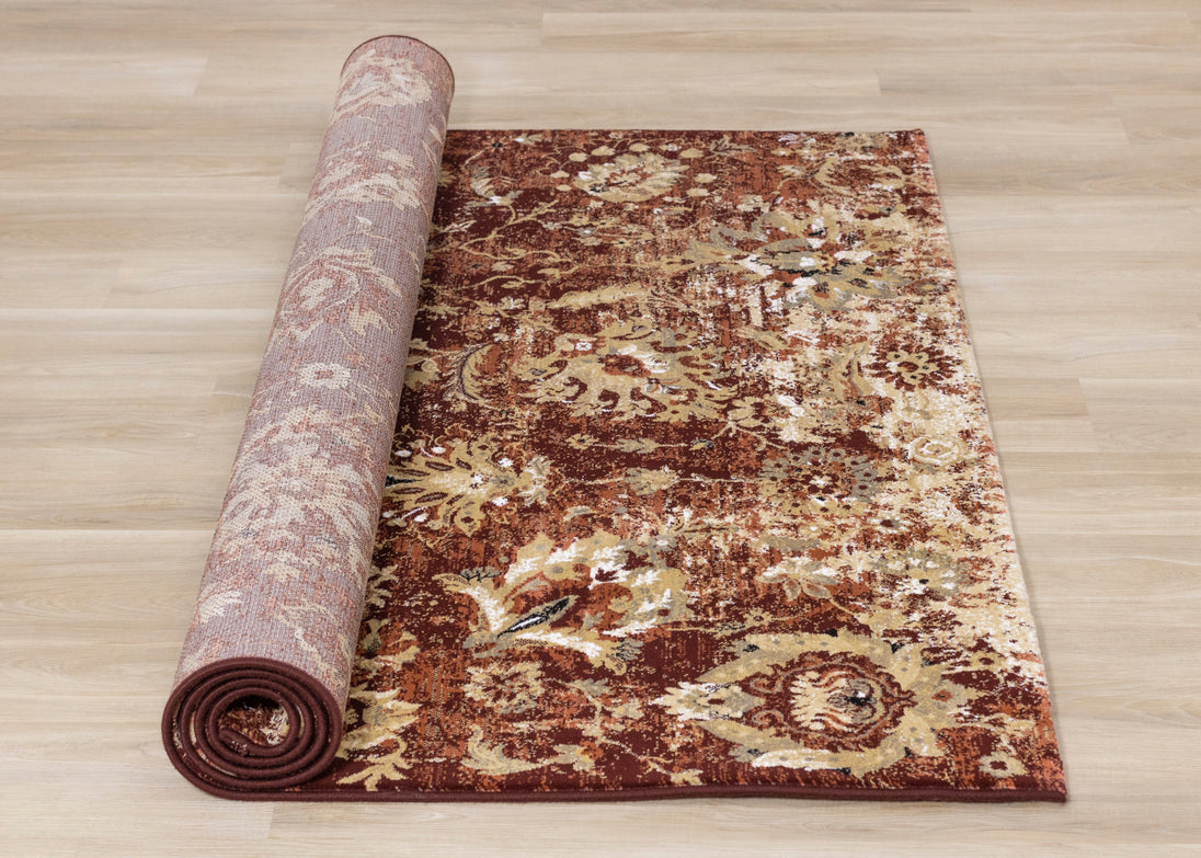 Claro Red Beige Traditional Plush Rug - Furniture Depot