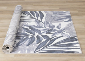 Intrigue Blue White Palm Fronds Plush Rug - Furniture Depot