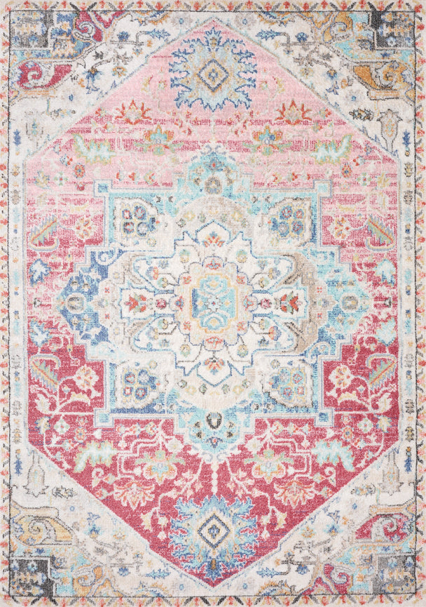 Fresco Cream Pink Yellow Blue Large Medallion Rug - Furniture Depot