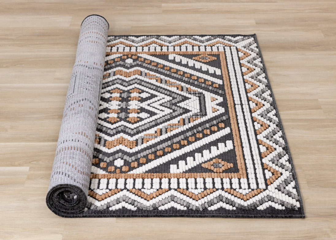 Lawson Grey Cream Orange Double Medallion Contemporary Rug - Furniture Depot