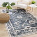 Sidra Distressed Blue Cream Border Rug - Furniture Depot