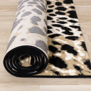 Claro Black Beige Leopard Print Plush Rug - Furniture Depot