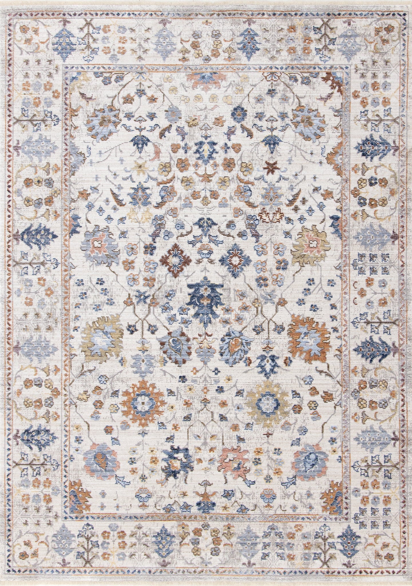 Monaco Cream Blue Orange Floral Traditional Rug - Furniture Depot