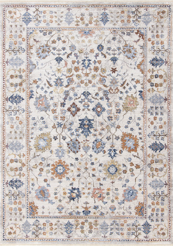 Monaco Cream Blue Orange Floral Traditional Rug - Furniture Depot