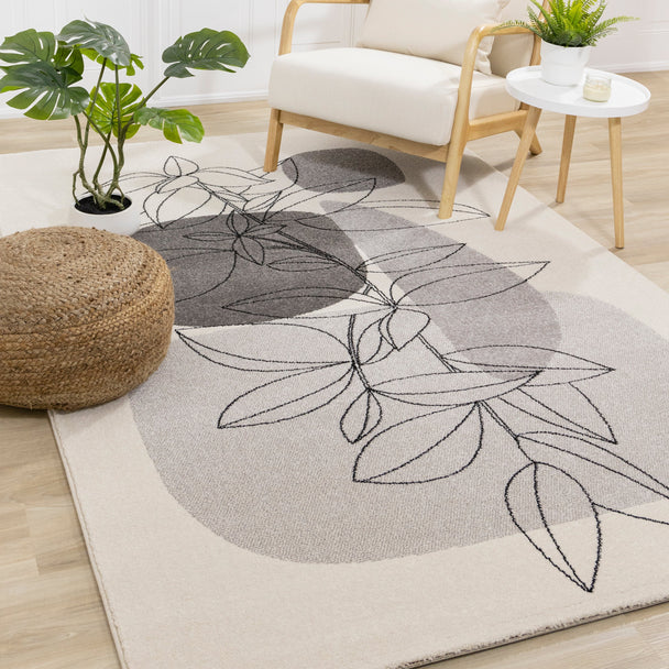 Safi Cream Grey Floral Stone Transitional Rug - Furniture Depot